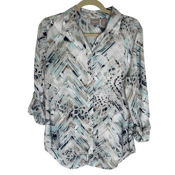 Chico's Tops - Chico's Lightweight Collared Blue and White Shirt Womens size 1/Medium